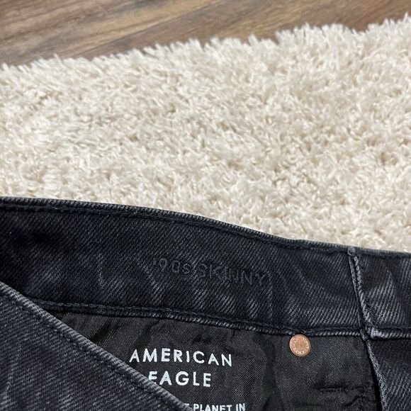 American Eagle 4 Long Black Retro Whiskered High Rise '90s Skinny Jeans - Picture 6 of 7